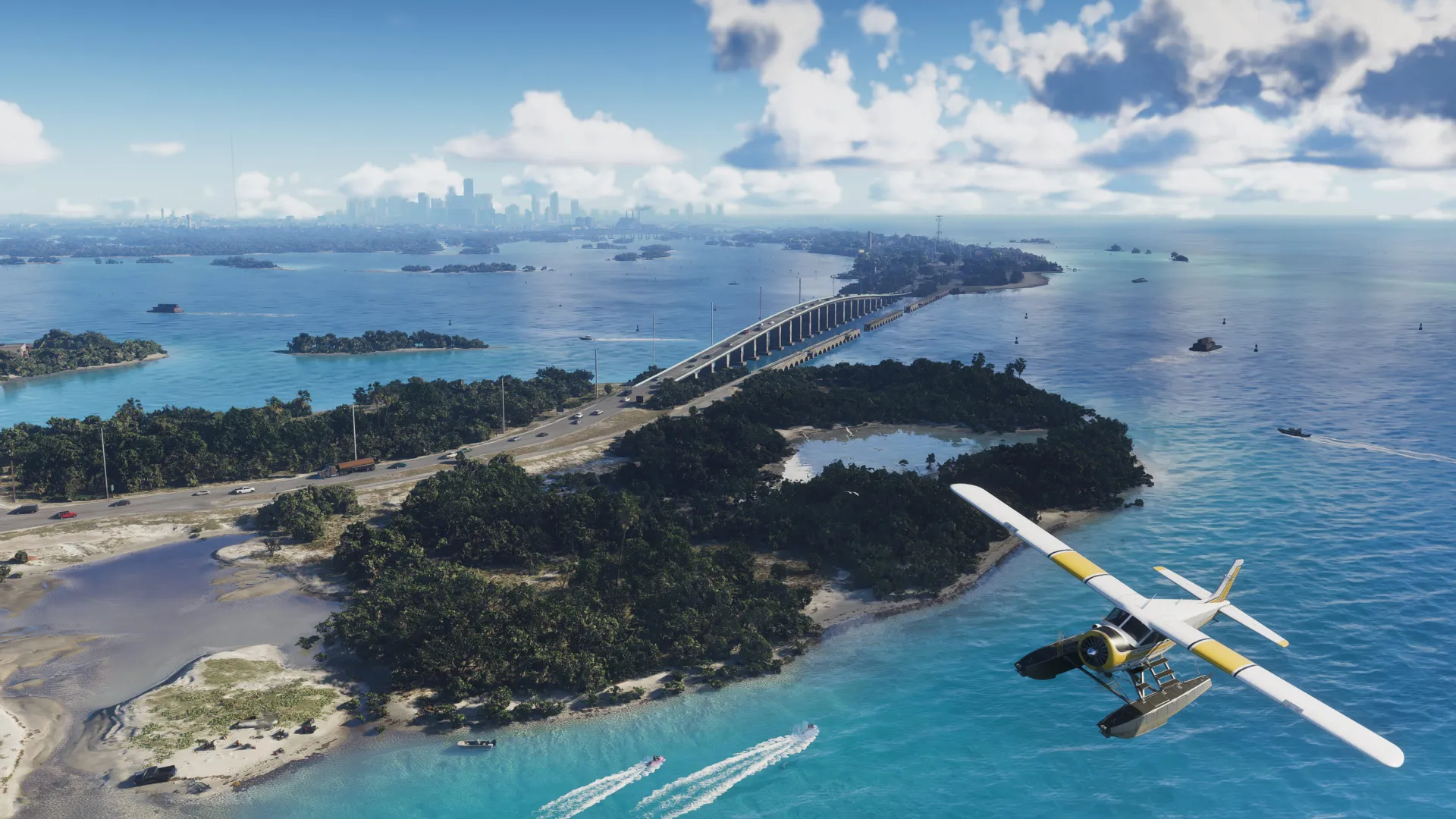Vista aérea das ilhas e da ponte de Leonida Keys